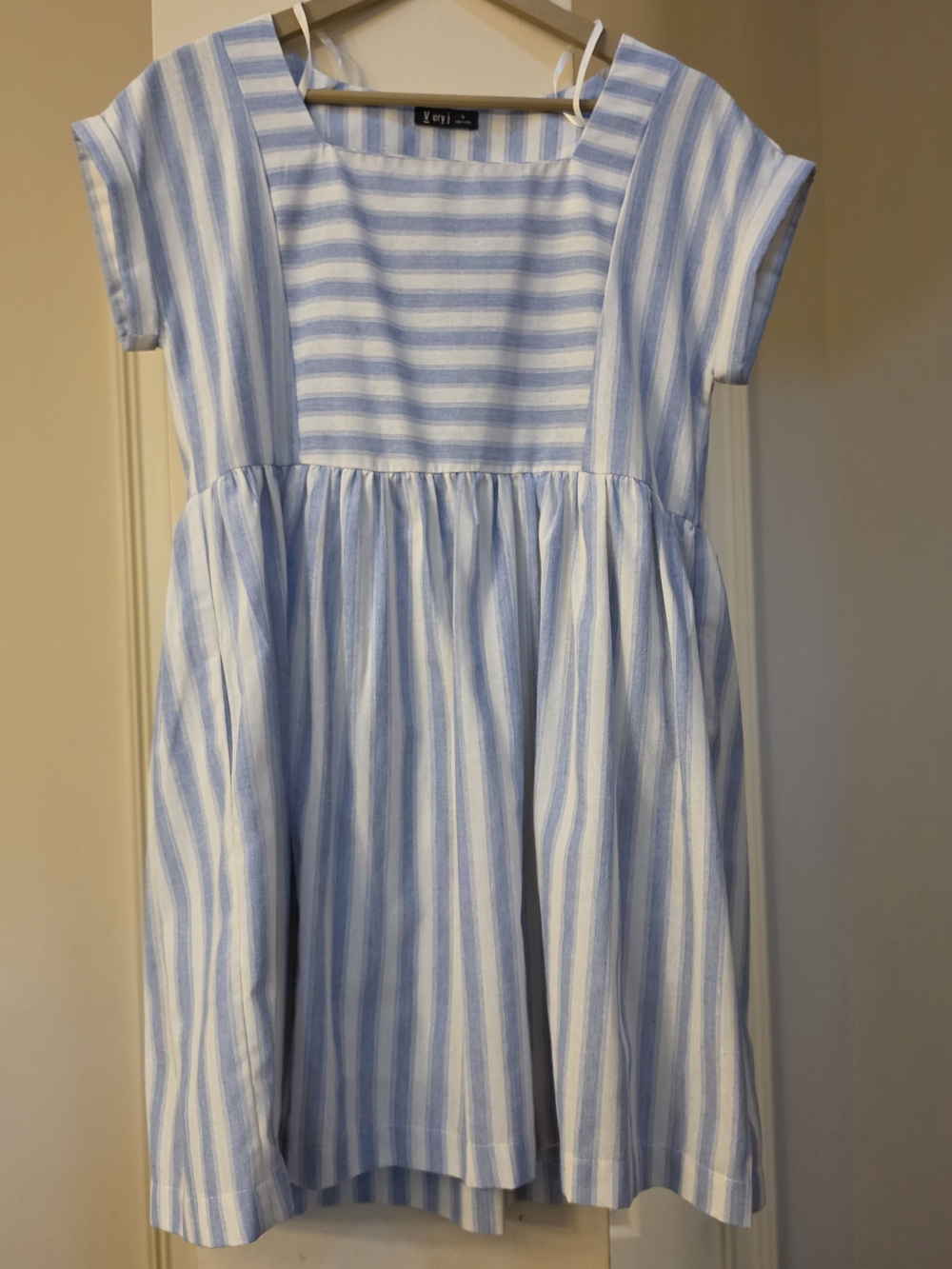 Very J Light Blue & White Striped‎ Square-Neck Dress